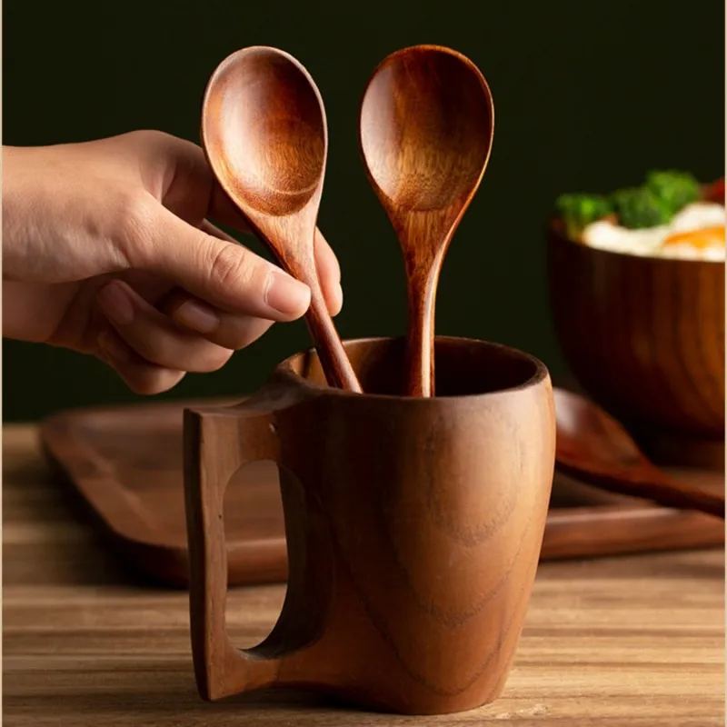 Wooden Spoon Kitchen Bar Supplies Four Piece Pack Creative Simple Soup Spoon Suitable for Honey Drinking Soup Drinking Coffee Reusable