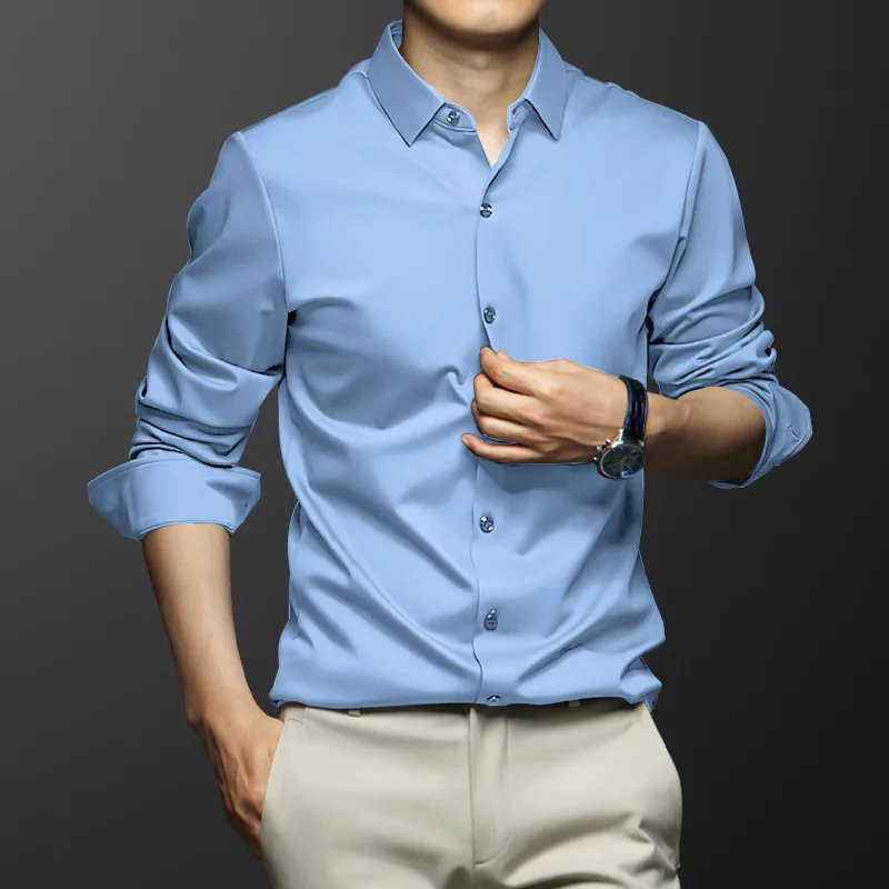 

New High Quality Men Long Sleeve Stretch Formal Social Business Dress Shirt Work Casual Shirts Wrinkle Resistant Non-ironing 6XL