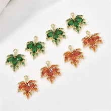  20pcs/lot color zircon decoration cartoon maple leaf shape copper floating locket charms diiy jewelry earring/garment accessory 