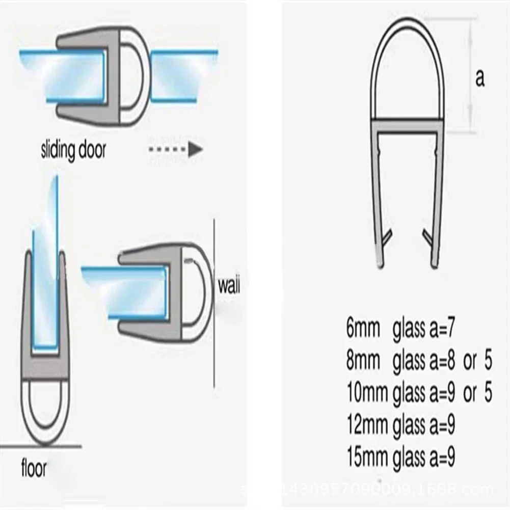 Shower Door Seal 2pc 50cm Replacement 6/8/10/12/15mm Water Deflector Door Protective Strip Bathroom Hardware shower door seal