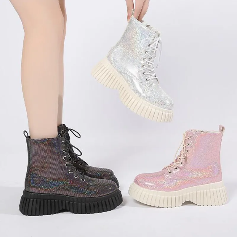 Women's Fashion ankle Boots Platform 2023 British Style Ankle Boots thick Bottom Lace-up Boots Women's Knight Boots Women Shoes