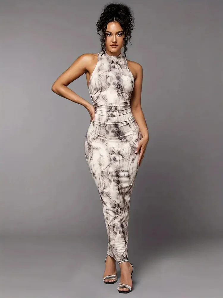 

Mugen Tie Dye Mock Neck Dress Sleeveless 2024 New Fashion Women's Clothing For Summer Casual Dress Round Neck Clothes Slim Dress