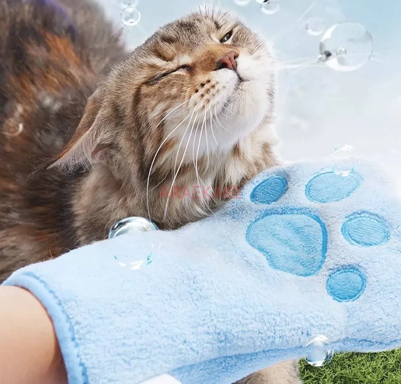 Pet towel, glove style quick drying and absorbent cleaning towel for dogs, cat bath towel, pet supplies