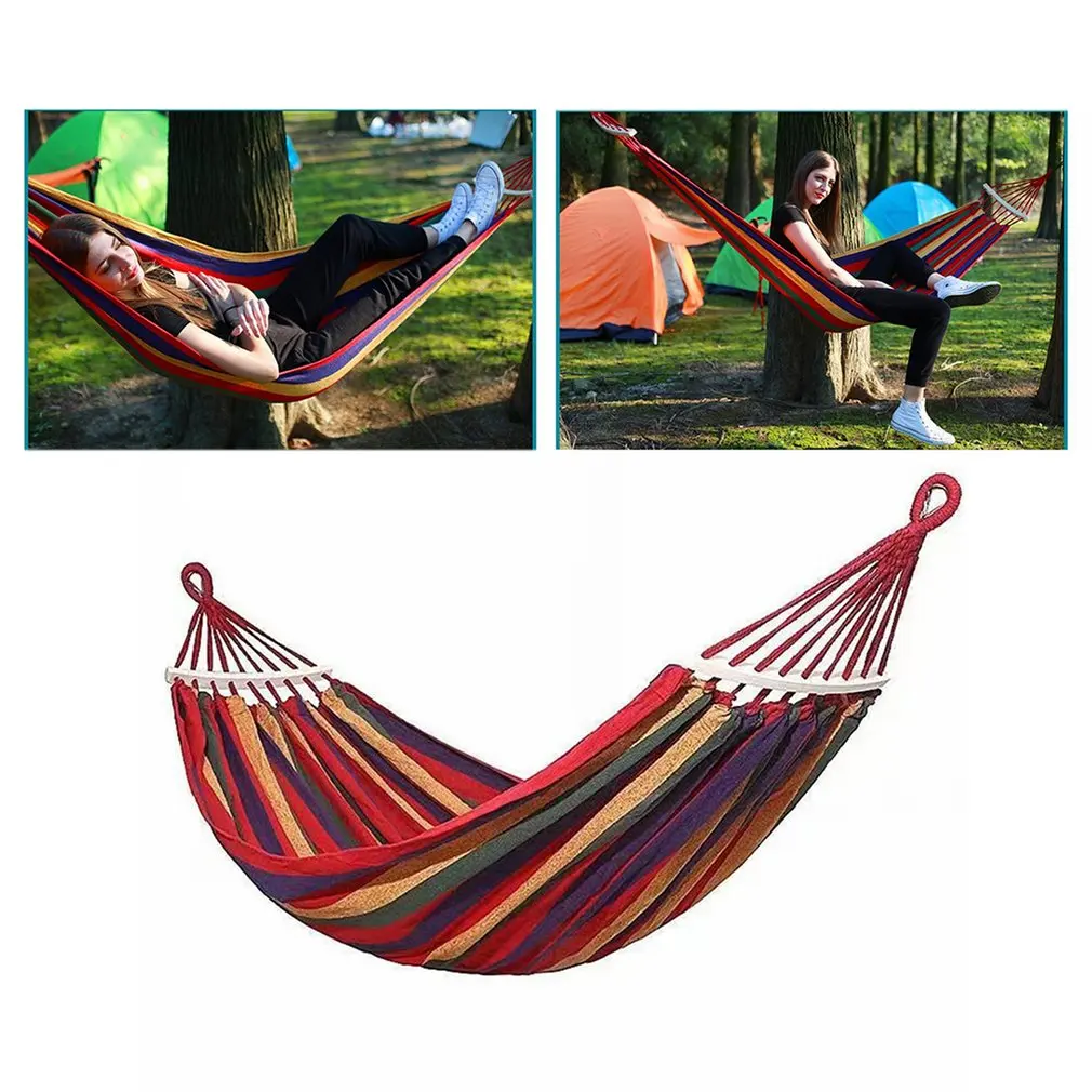 Amaca Da Esterno Amaca Da Giardino Portatile Sport Home Travel Camping Swing Canvas Stripe Hang Bed Hammock Double Single People