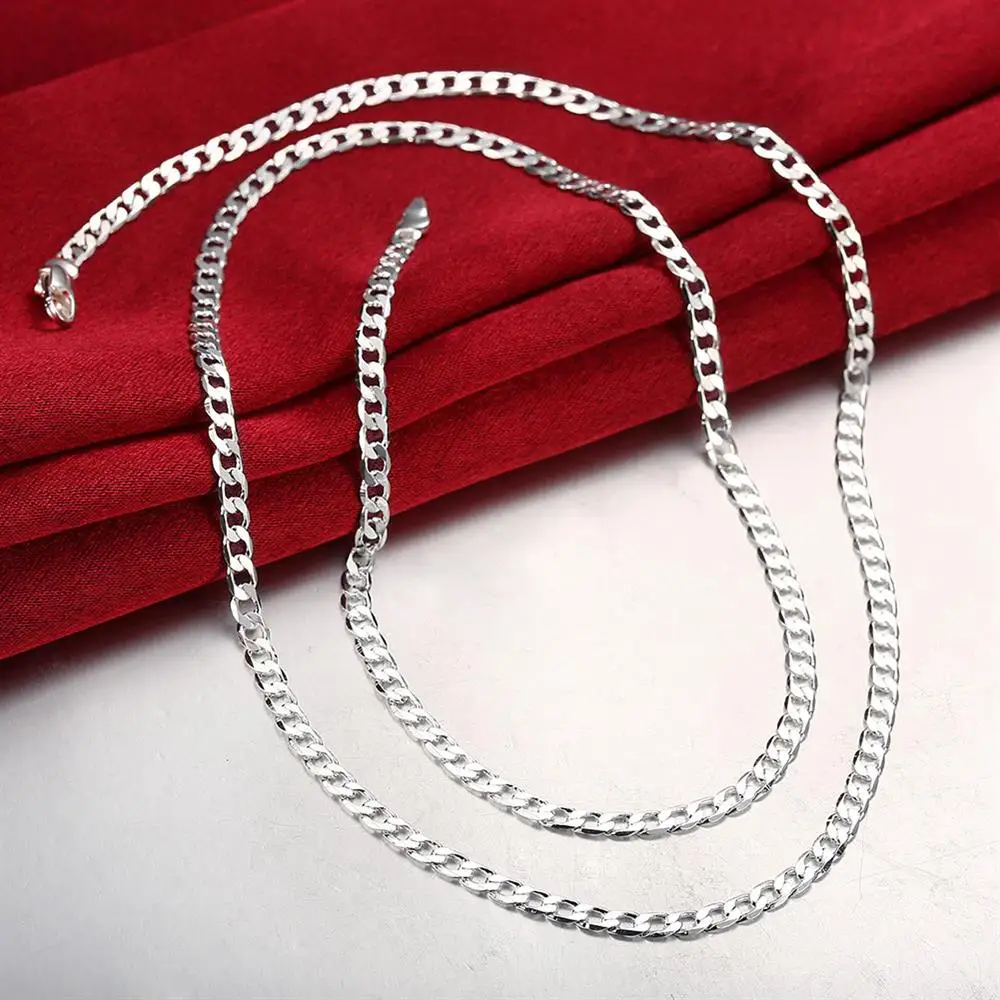 925 Sterling Silver Necklaces for men woman 16-30 Inches fine 4MM sideways Chain classic Jewelry high quality Christmas Gifts