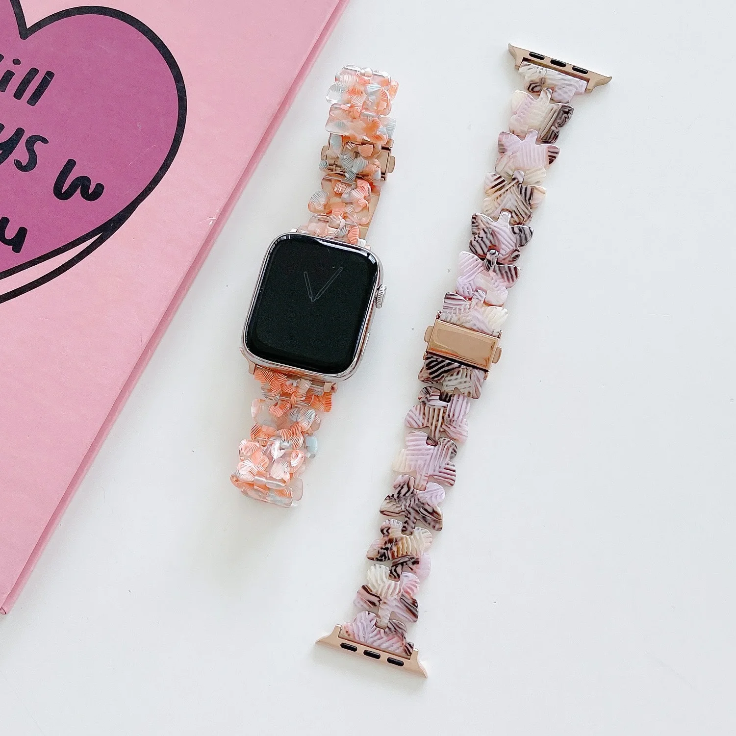 Resin strap For Apple watch 7 45mm 41mm 6 5 4 SE 44mm 40mm Butterfly Shape Women's Bracelet Wristband For iwatch 3 2 42mm 38mm
