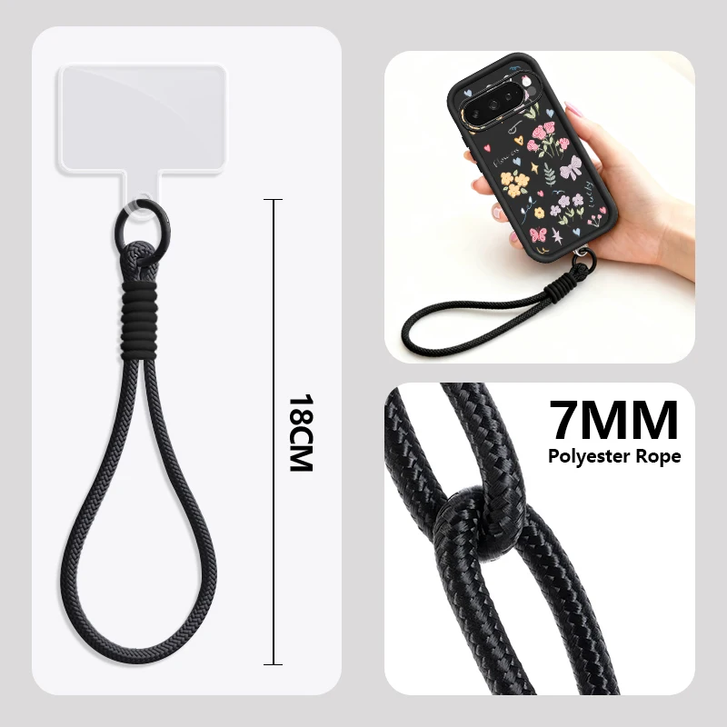 Little Flower Pattern Lanyard Phone Case with TPU Silicone Wrist Strap Cover