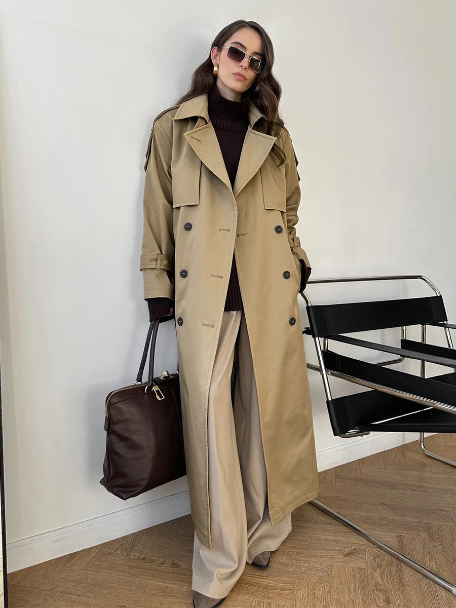 Bornladies Women's Extra Long Trench Coat Cotton Retro Loose Outerwear Belted Waist New Autumn Winter Jackets