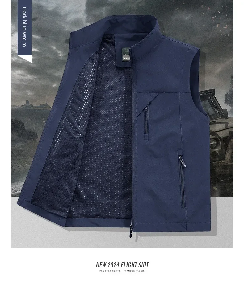 Waterproof Hunting Vest Denim Leather Vests for Men Men's Windbreaker Sleeveless Jacket Camping Fishing Clothing MAN Work Padded