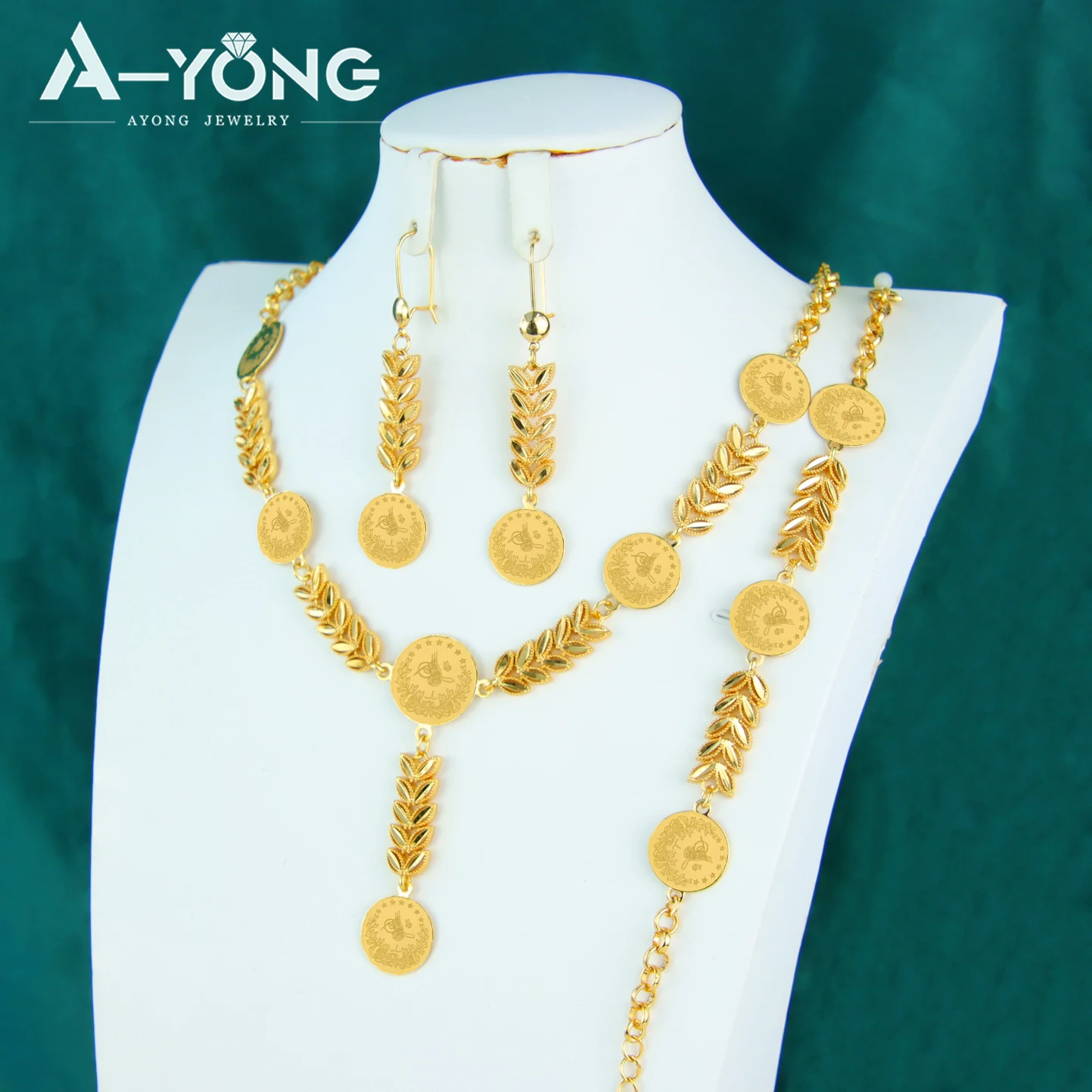 Nigerianisches Brautschmuck-Set 21k Vergoldet Arabische Münzen Halskette Armband Ohrringe Türkischer Modeschmuck für Frauen – Detail 12
