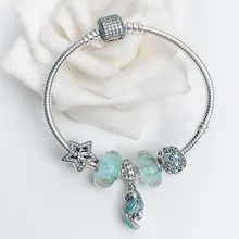 

New 925 Sterling Silver Classic Button With Starfish Beads Parrot Pendant Bracelet Fit Original Pan Charm Female Diy Jewelry