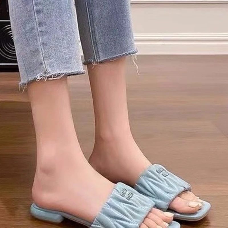 Summer New Style Fashionable Elegant Casual Women's Shoes Solid Color Round Toe Lightweight Flat Heel Open Toe Slippers NO:L8