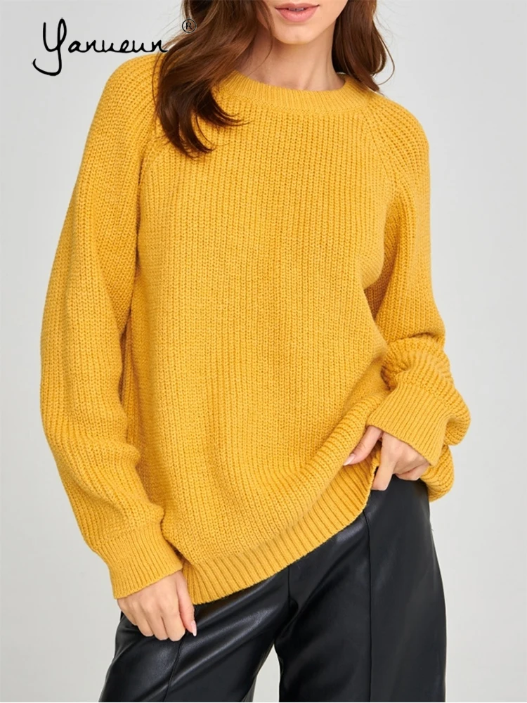 

Женский базовый свитер Yanueun с круглым вырезом, теплые плотные яркие цветные пуловеры, однотонный Повседневный Новый джемпер в стиле Харадзюку на осень и зиму, Лидер продаж