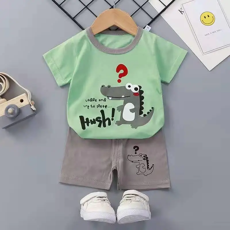 2022 New Children's Short Sleeve Suit Newborn Baby Clothes Summer Tshirt Shorts Suit Toddler Girl Outfit Printed Cartoon Cotton baby girl cotton clothing set Baby Clothing Set