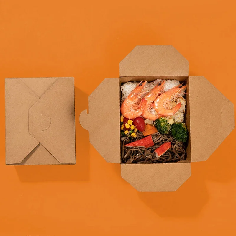 10Pcs Disposable Food Storage Containers Packaging Box Takeaway Bento French Fry Box Kitchen Accessories Kraft Paper Lunch