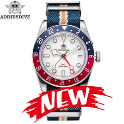 ADDIESDIVE 39mm Quartz Watches Blue Super Luminous Bubble Mirror Glass BGW9 Super Luminous 20Bar GMT Watch Men's Fashion Watch