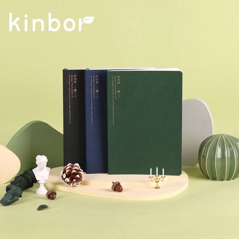 Kinbor A5 2023 Time Plan Planner Timeline Planner Book 112 Sheets Soft PU Leather Pure Color Monthly Weekly Agenda A5 Scheduler 3