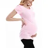 Maternity T-Shirt Summer Short Petal Sleeve T Shirt Ruched Side Pregnancy Clothes Women Tunic Tops Casual Basic Tees 2