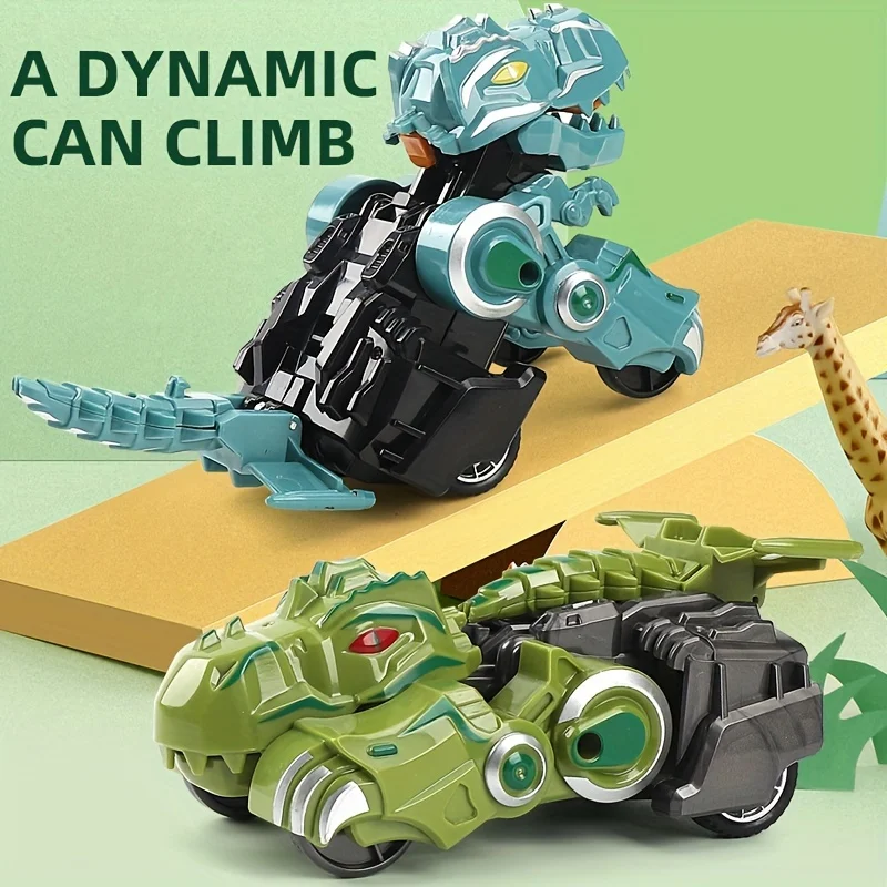 Friction-Powered Transforming Dinosaur Car Toy for Kids