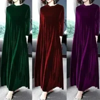Elegant Long Sleeve Velvet Dress Autumn Spring New Style Puffy Collar Slimming Tummy Covering Mid-Length Gown Princess Sleeve