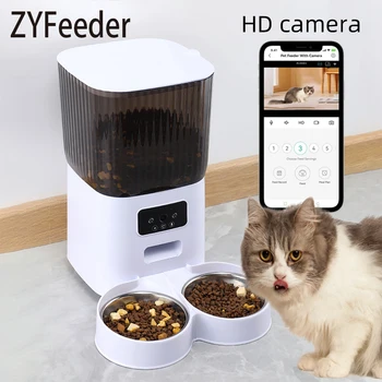 5L Pet Feeder with Camera Automatic Cat Feeder Smart Dog Food Dispenser WiFi Timing Stainless Steel Feeding Bowl（No 5V 2A Plug）