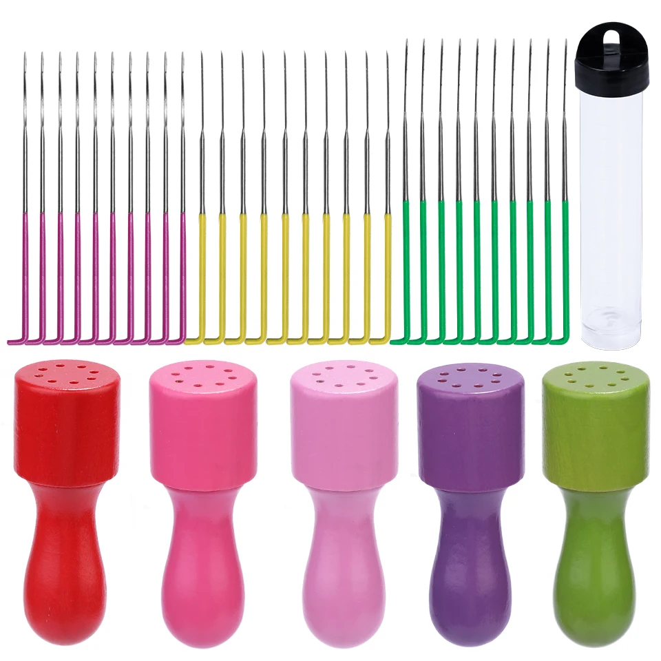 Nonvor 30Pcs DIY Felt Needles Set Needle Felting Kit for Beginners Colorful Wool Felting Craft Tools with Wooden Handle 8.6cm