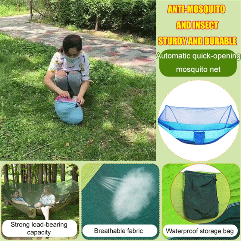Outdoor Quick-opening Hammock With mosquito Net 1-2 Person Tent Backyard Hammock Camping Anti-mosquito Ultralight Hammock