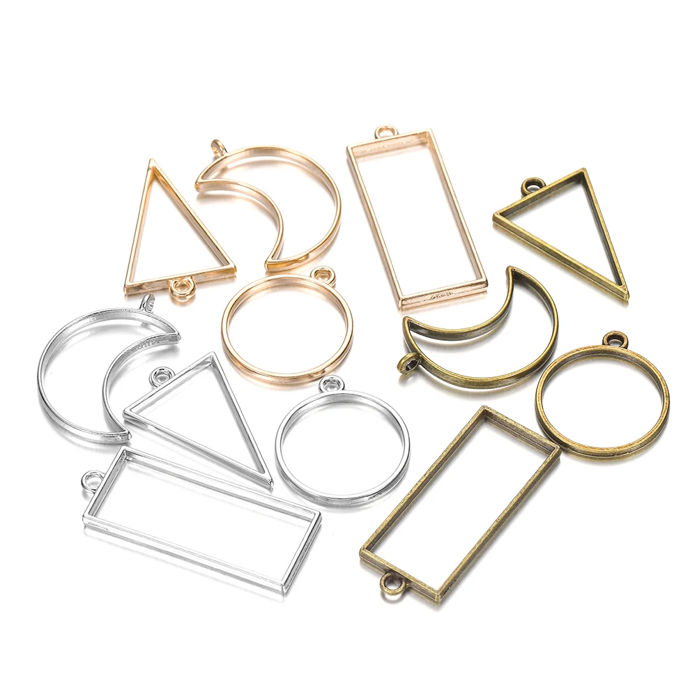 11Pcs/lot 8 Colors Geometric Figure Charm Hollow Glue Blank Pendant Tray Bezel Charms DIY Bracelet Necklace Jewelry Making