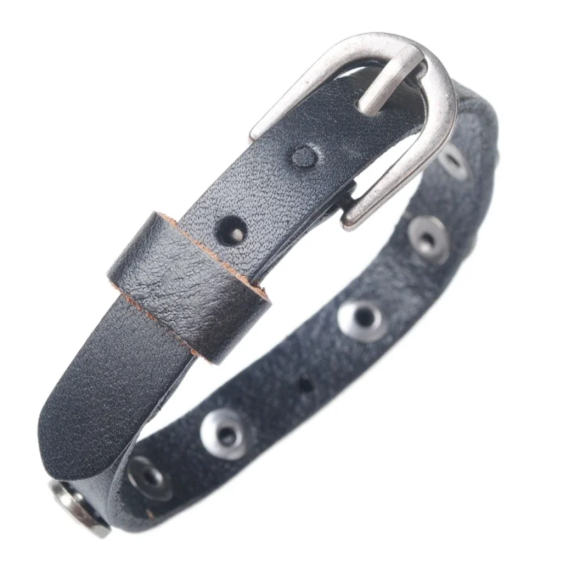 

WOJIAER Men Leather Wrist Adjustable Coffee Black Bracelets Skull Stud For Special Present BC016