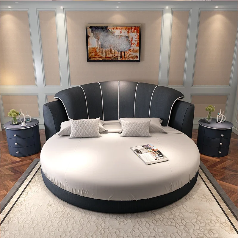 

Round bed double bed couple leather bed wedding bed modern simple princess bed multifunctional European theme hotel soft bed