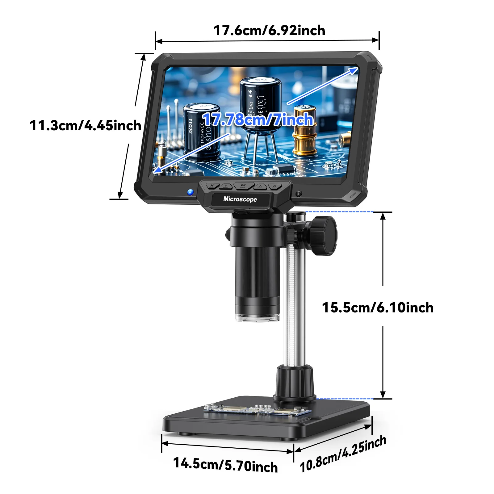 7inch Digital Microscope with Lights Electronic Repair Microscope for Coins, Pla