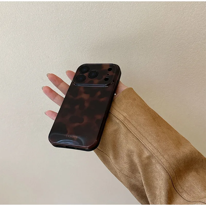Vintage Bernsteinfarbene Schildpatt-Leoparden-Handyhülle Neue Stoßfeste Glänzende Weiche Schutzhülle für iPhone 17 Air 16 15 14 Plus 13 12 11 Pro Max – Detail 4