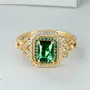 Classic Gold Color Wedding Ring Female Luxury Crystal Engagement Ring Green Zircon Square Stone Rings For Women Minimalist Bands