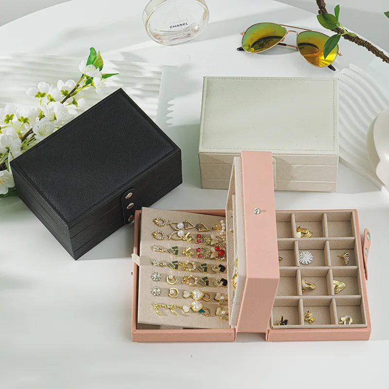Jewelry Box PU Leather Portable Large Capacity Travel Necklace Earrings Ring Organizer Display Case Dustproof