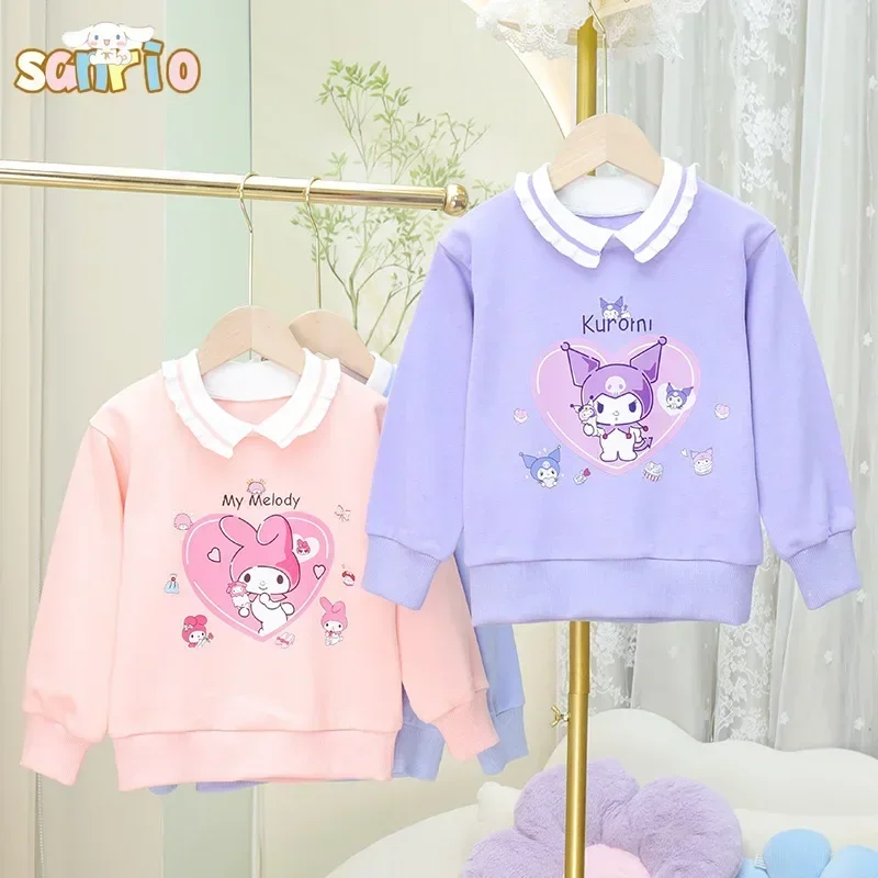 

Детский свитшот с аниме Sanrio Cinnamoroll My Melody, Осенний модный топ Kuromi для девочек с длинным рукавом, Повседневный милый свитшот с лацканами