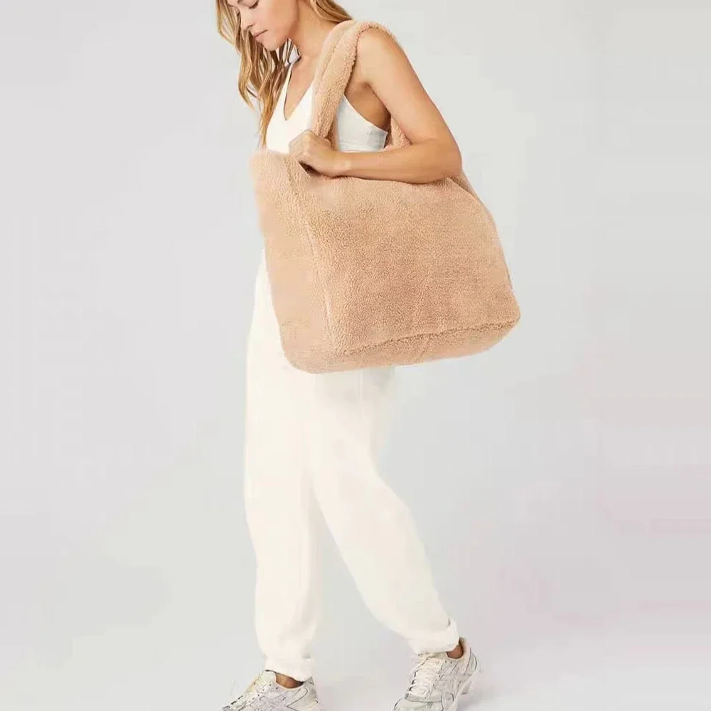 Goddess Yoga Foxy Sherpa Tote Fashion Letter Plush Handbag Comfortable Strap Large Capacity Storage Shoulder Bag 2