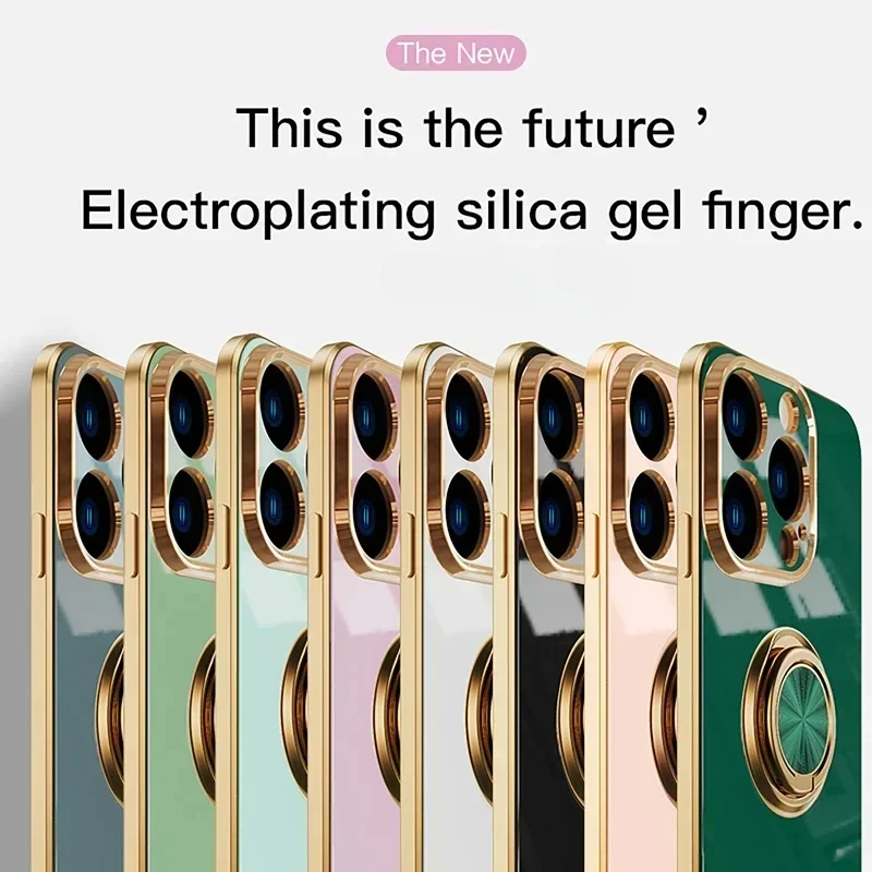 Luxury Plating Gloss Surface Silicone Phone Case with 360° Rotate Ring Holder
