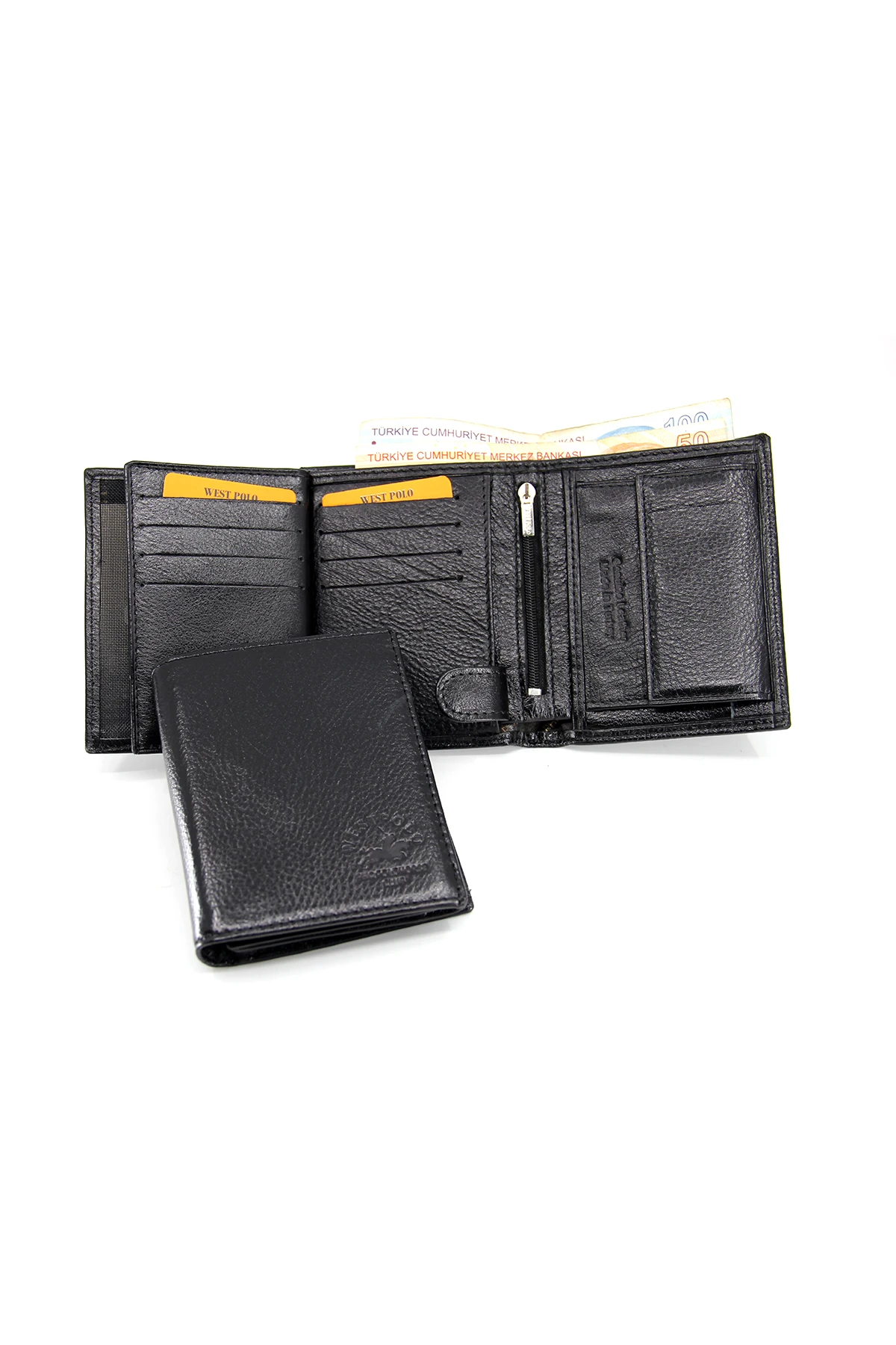 Black Coin Compartment Khaki Leather Men 'S Wallet |