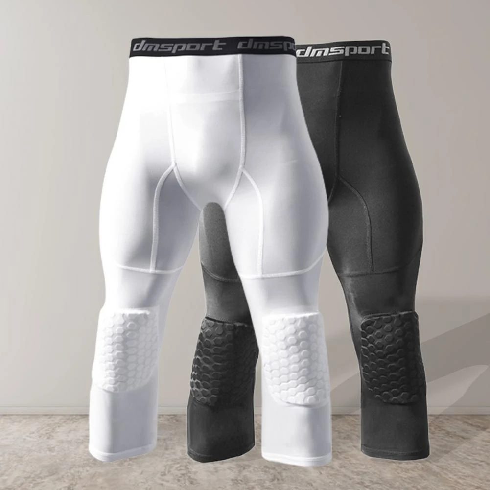 Men's Basketball Sports Tight Pants 3/4 Compression Workout Leggings Knee  Pads