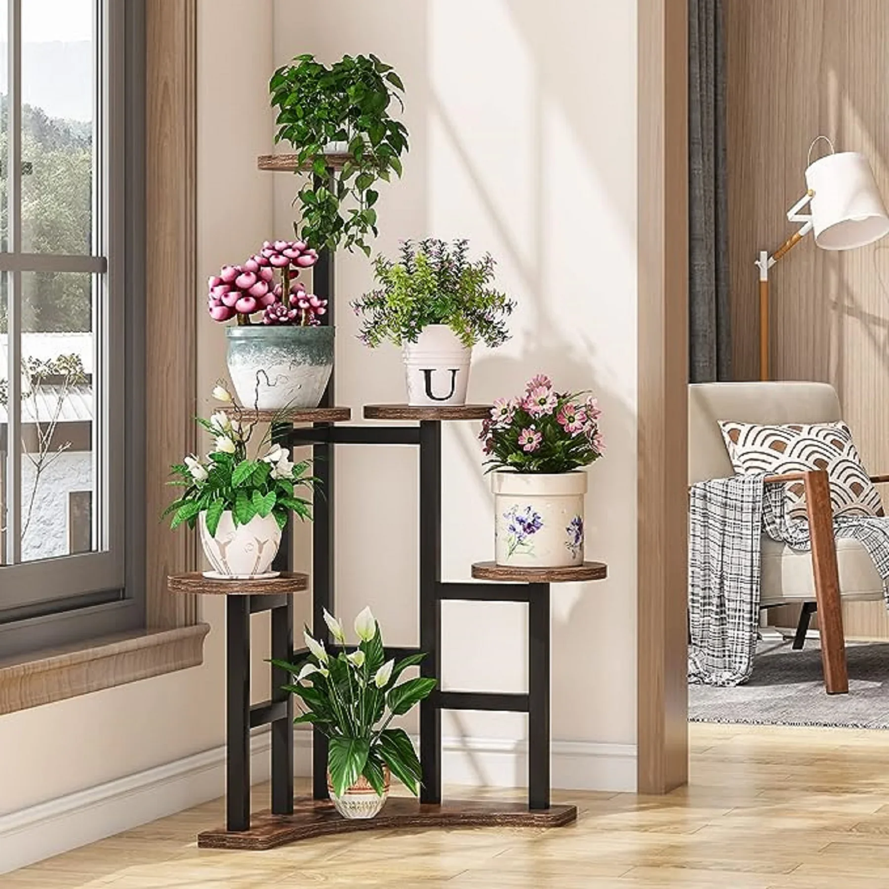 Tribesigns Corner plant stand Indoor 6 Tiered Plant Shelf Flower Stand Tall Multiple Potted Holder