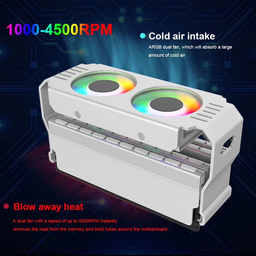 D50 RAM Memory-Chip Heatsink ARGB Sync 4Pin PWM/5V 3Pin ARGB PC Memory Cooling Radiator with Dual 12cm Fan for DDR4 DDR5 Cooling