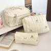 Quilted Embroidery Women's Cosmetic Bag Soft Cotton Fabric Ladies Make Up Case Storage Handbags College Girls Stationery Bags 1