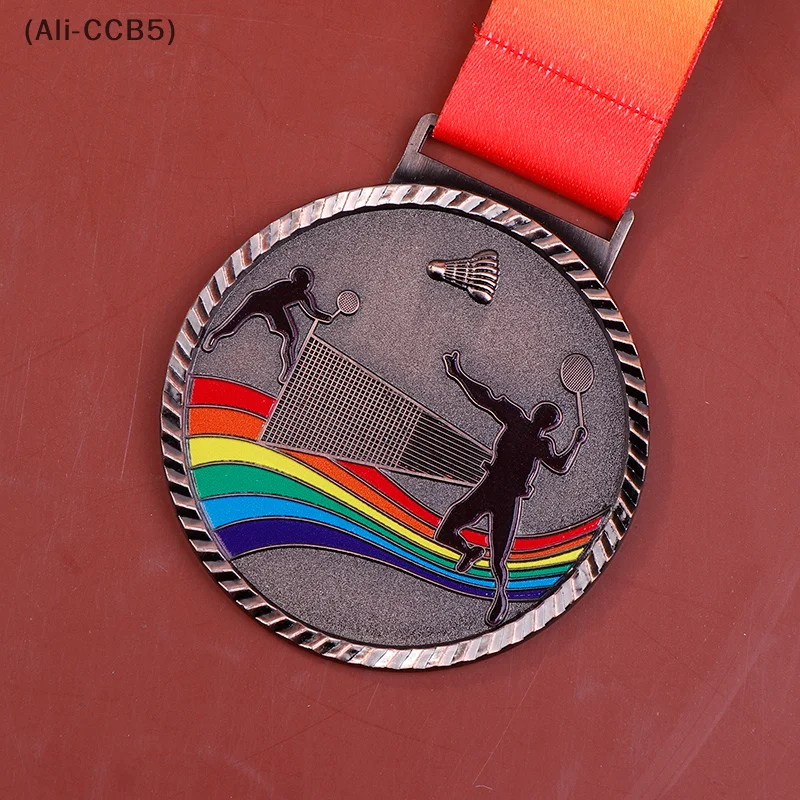 Rainbow Ribbon Neck Rope Badminton Medal Metal Sports Badminton Competition Prizes Craft Souvenir