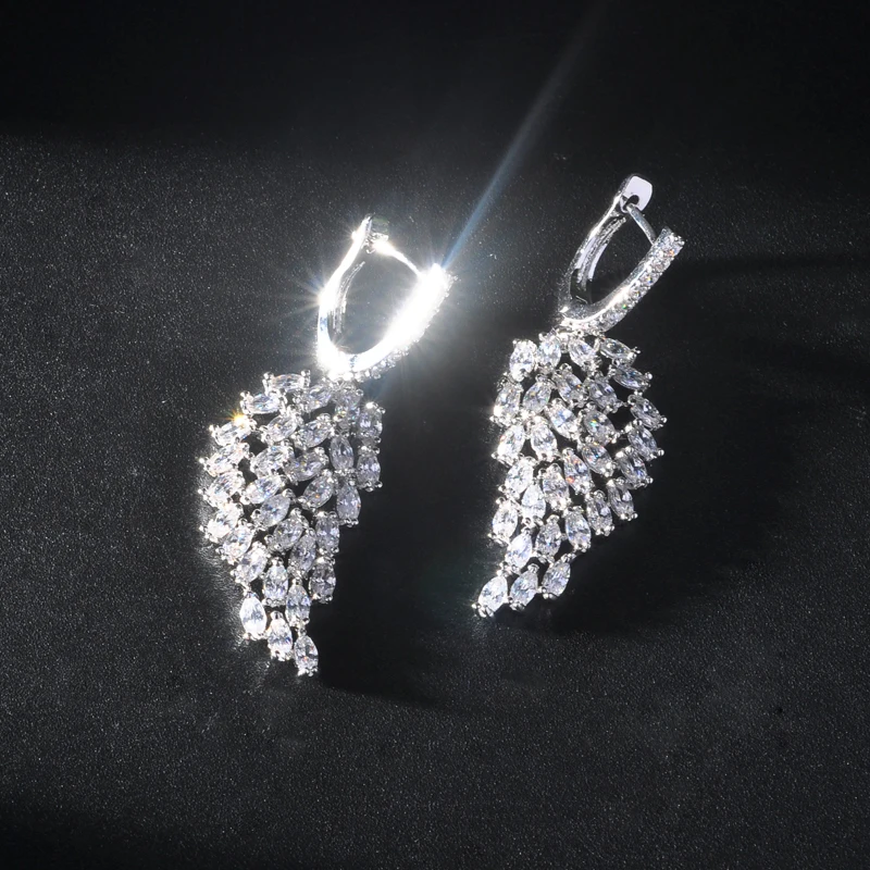 

Fashion Luxury White Gold Color Cubic Zircon Women Dangle Earrings Brincos Jewelry For Bridal Wedding Jewelry E-915