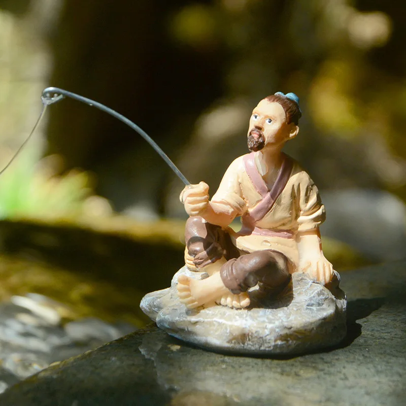 Creative Fisherman Figurine Micro Landscape Decoration Garden Statue Indoor  Sculpture Patio Ornaments