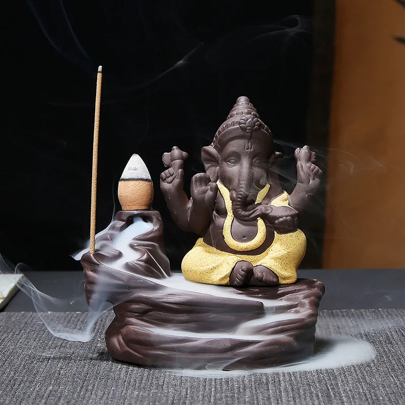 Purple Clay Elephant Head God Back Flow Incense Burner Ceramic Ganesha Buddha sandalwood figurines Shiva home decor Caleb nizar