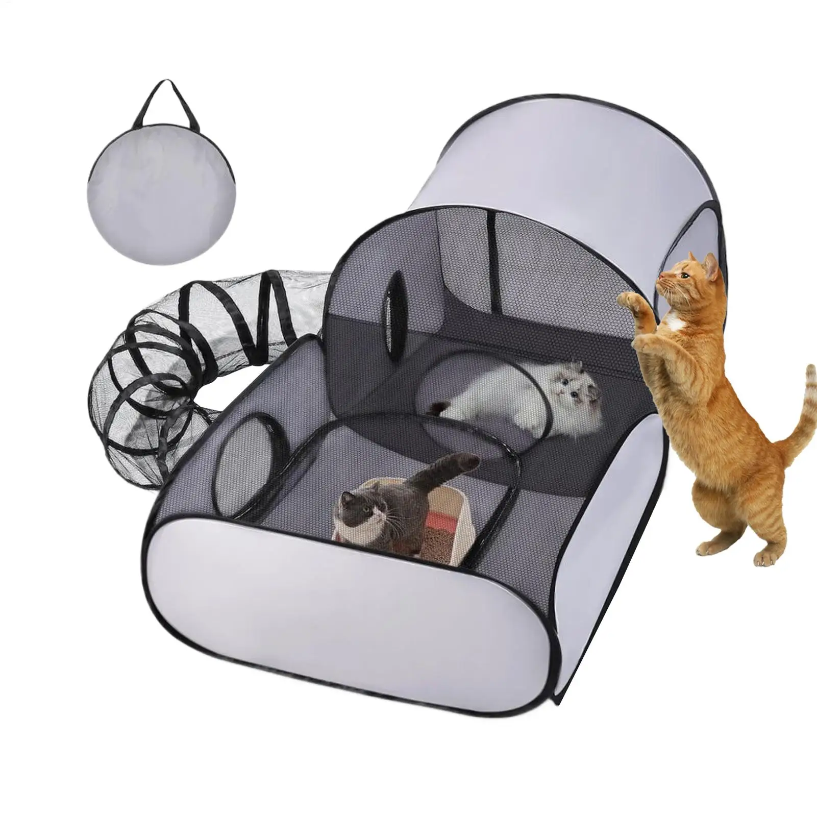 Cat Playpen Enclosed Cat Playpen Outside House Foldable Enclosure Interactive Toys Tunnel Exercise Pet Supplies for Camping