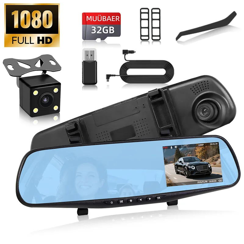 4.5" Dual Lens Car Dash Cam 1080P HD Million-Pixel, Night Vision, Collision Lock, Motion Detection, 24H Parking Multi-Language