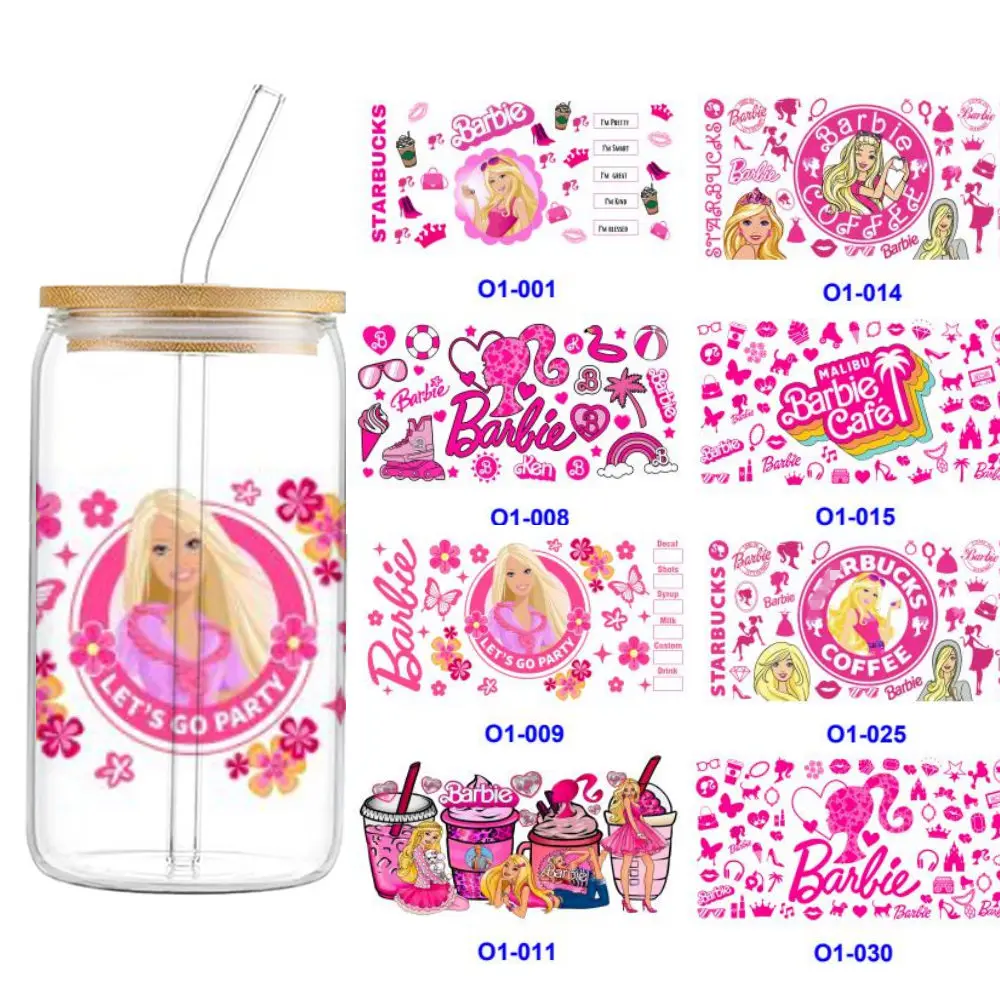 

1pcs Cartoon Barbie 16OZ UV DTF Cup Wraps Transfer Sticker For Glass Can Bottle Selfadhesive Washable DIY Custom