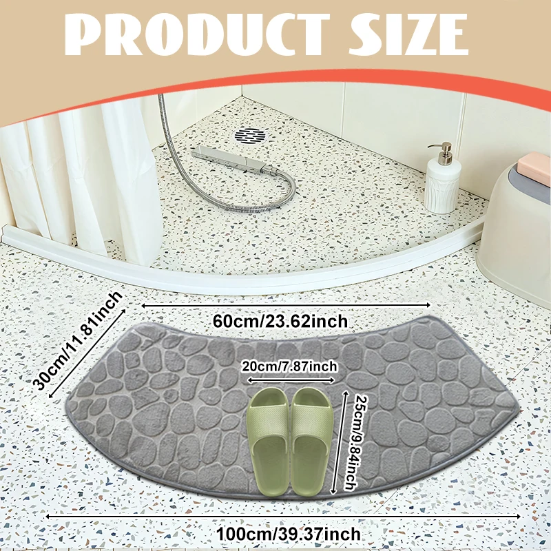3D rutschfeste Badezimmer-Samtmatte, Kopfsteinpflaster, geprägte Badematte, saugfähige Fußmatte, Teppich, Tür, Bodenmatte, maschinenwaschen, schnell trocknend – Detail 2